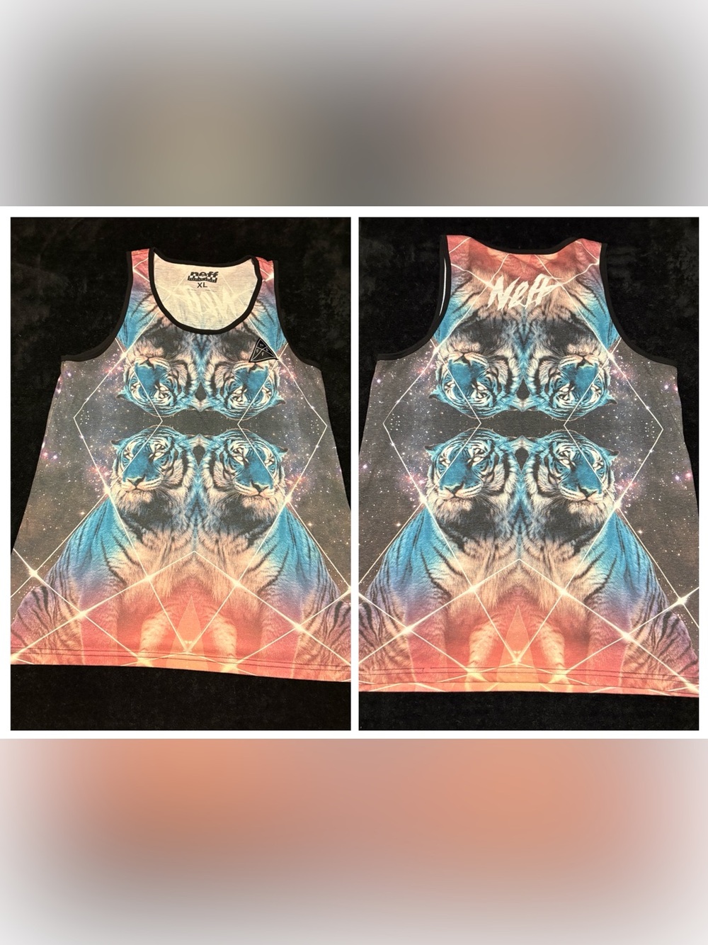 Neff galactic space tigers blue orange tank top XL 30” x 21”